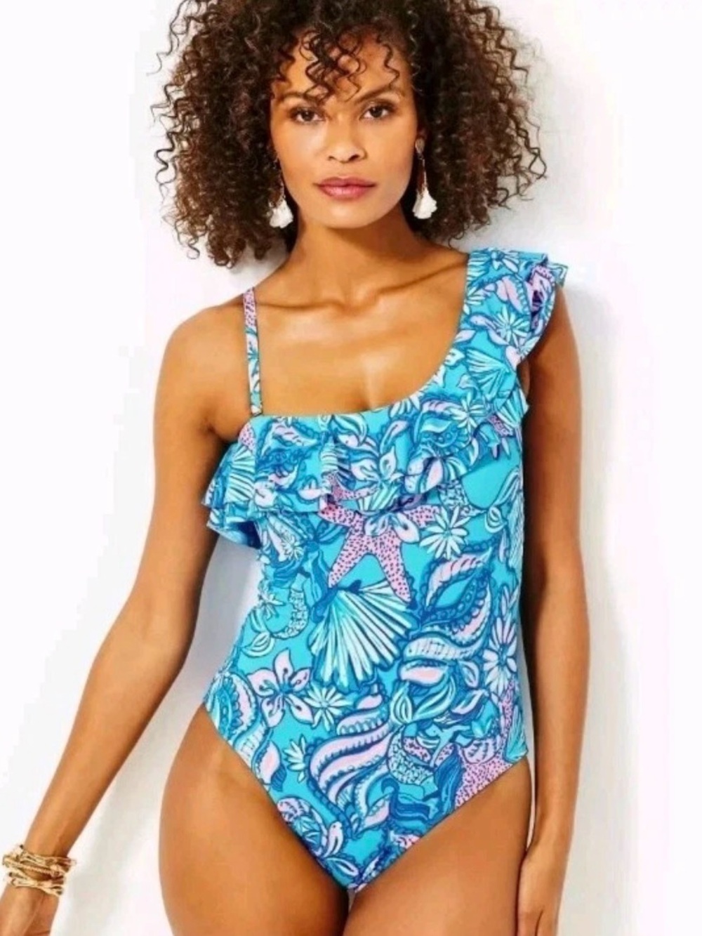 NWT Lilly Pulitzer Caelum Ruffle One Piece Amalfi Blue Sound The Sirens Size 14